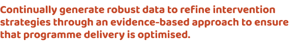 Continually generate robust data to refine intervention strategies through an evidence based approach to ensure that ...